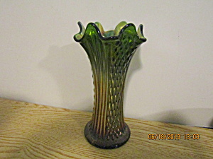 Fenton Green Rustic Carnival Glass Diamond Point Vase