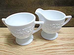 Vintage Indiana Milk Glass Open Sugar Bowl And Creamer
