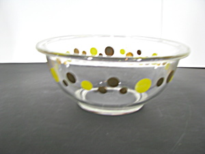 Vintage Pyrex Clear Glass Yellow And Gold Dots Bowl