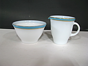 Vintage Pyrex Turquoise Opal Ware Creamer And Sugar