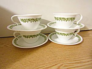 Vintage Corelle Spring Blossom Green Cup/saucer Sets