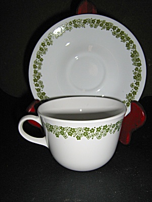 Vintage Corelle Spring Blossom Green Cup & Saucer 2