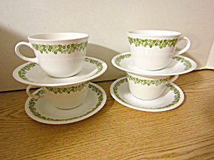 Corelle Spring Blossom Green Cup & Saucer Sets 2