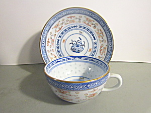 Vintage China Oriental Blue Teacup & Saucer
