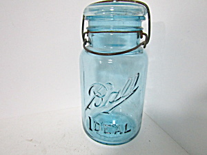 Vintage Ball Aqua Ideal Wire Bail Fruit Jar Quart