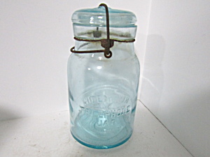 Vintage The Telephone Aqua Wire Bail Quart Fruit Jar