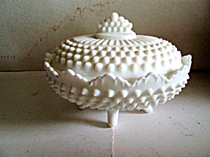 Vintage Fenton Hobnail Covered Candy Milk Glass Dish