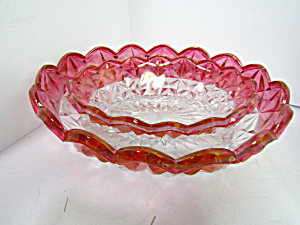Vintage Indiana Glass Ruby Flash Diamond Point Bowl Set