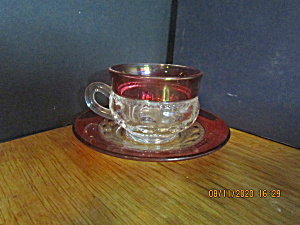 Vintage Indiana Glass Ruby Flash Cup & Saucer Set