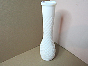Vintage Diamond Design Milk Glass Oval Bud Vase