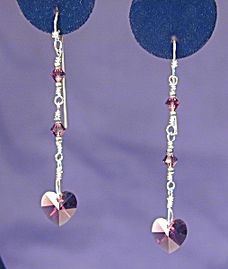 Ss & Swarovski Amethyst Hearts Earrings