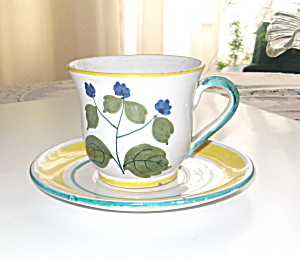 Handpainted Italian Pottery Teacup And Saucer