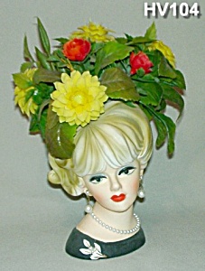 6&quot; Young Lady Head Vase W/original Flowers