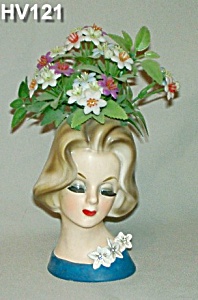 6&quot; Young Lady Head Vase W/original Flowers