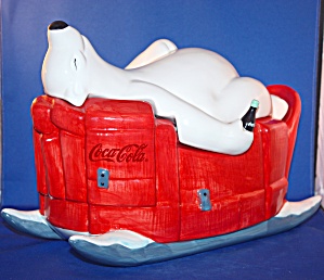 Coca Cola Polar Bear On Sled Cookie Jar