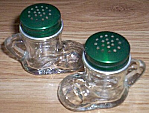 Pair Glass Boot Salt Pepper Shakers