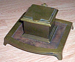 Complete Antique Brass Inkwell