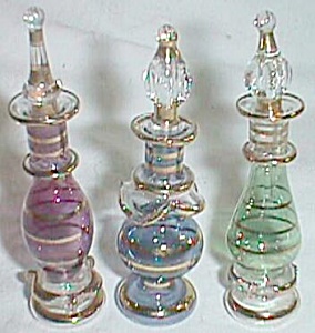 3 Miniature Art Glass Perfume Bottles