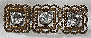 Antique Brooch/pin 3 Rhinestone On Rectangle