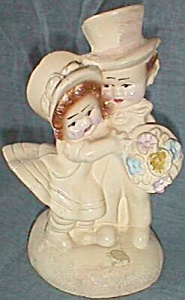 Vintage Chalkware Bookend Children Married Couple
