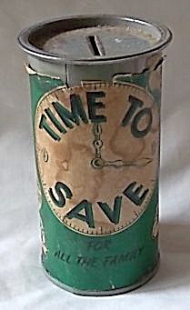 Vintage Metal &#147;time To Save&#148; Bank