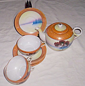 11 Piece Porcelain Tea Set Hand Painted