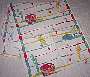 Vintage Cotton Table Runner Western Theme
