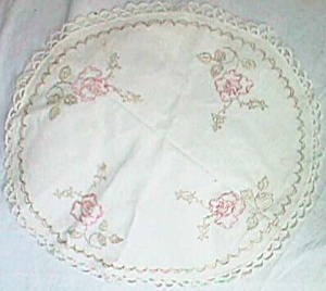 Vintage Round Center Piece Dollie Embroidered Roses