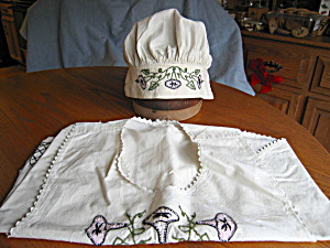 Embroidered Apron And Cap Vintage