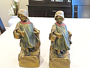 Armor Bronze Plated Basket Girl Bookends
