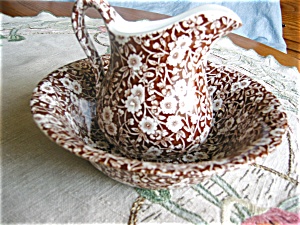 Staffordshire Calico Pitcher And Bowl
