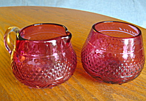 Vintage Cranberry Glass Creamer & Sugar