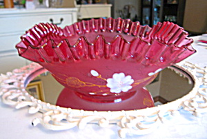 Cranberry Enameled Glass Victorian Vase