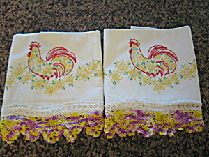 Embroidered Vintage Rooster Pillow Cases