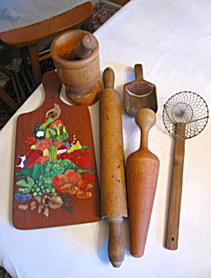 Vintage Primitive Wood Kitchenware