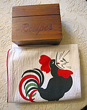 Recipe Box & Rooster Towels Vintage
