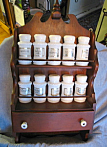 Wood Vintage Spice Rack And Spice Jars
