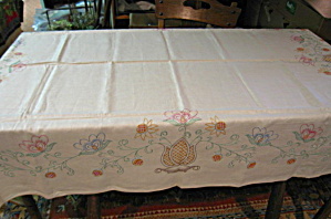 Vintage Linen Embroidered Tablecloth