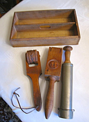 Antique Cutlery Box W/treen Gadgets
