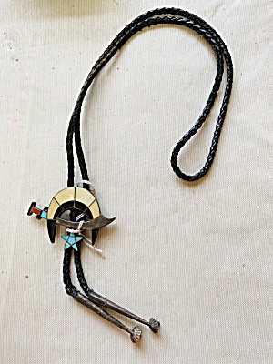 Vintage Signed Bennett Zuni Silver And Turquoise Bolo