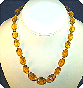 Antique Faceted Amber Glass Beads 17 Inches