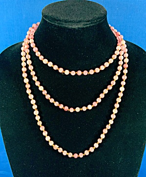 Rose Quartz Faceted Knotted Beads Necklace 56 Inches