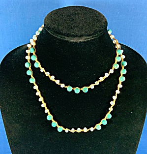 Turquoise Iridescent Glass Beads Cord Necklace Toggle C