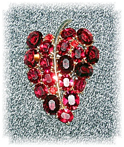 Dress Clip Ruby Red Crystal Leaf 2 3/4 Inch