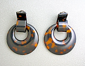 Lucite Tortoise Color Dangle Clip Earrings