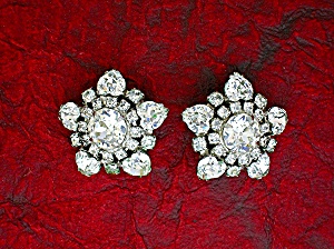 Crystal Hearts Rhodium Silvertone Clip Earrings