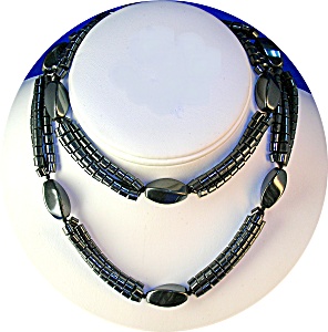 28 Inch 3 Strand Grey Hematite Bead Necklace