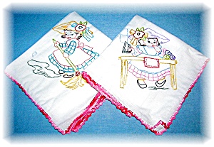 2 Hand Embroidered Floursack Kitchen Towels