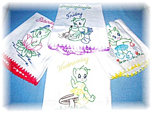 4 Hand Embroidered Floursack Kitchen Towels