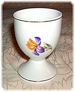 Porcelain Egg Cup With Handpainted Purple Iris